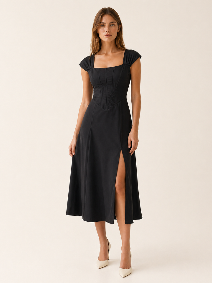 Iris | Bustier Midi Dress with Side Slit