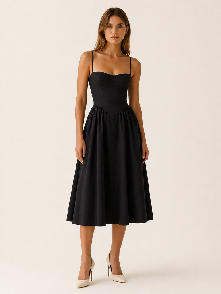 Mila | Corset Midi Dress with Sweetheart Neck