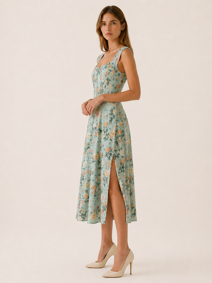 Rosalie | Floral Midi Sundress with Bustier Bodice