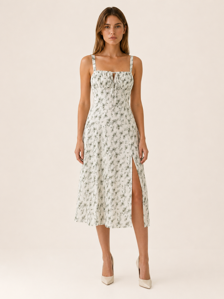 Daphne | Floral Midi Sundress with Lace Up Detail
