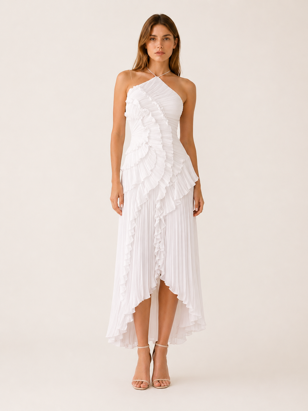 Luna | Halter Neck Maxi Dress with Ruffle Detail