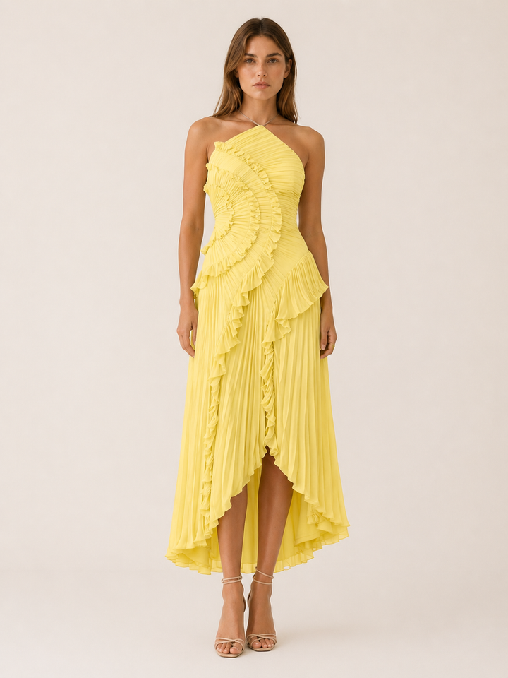 Luna | Halter Neck Maxi Dress with Ruffle Detail