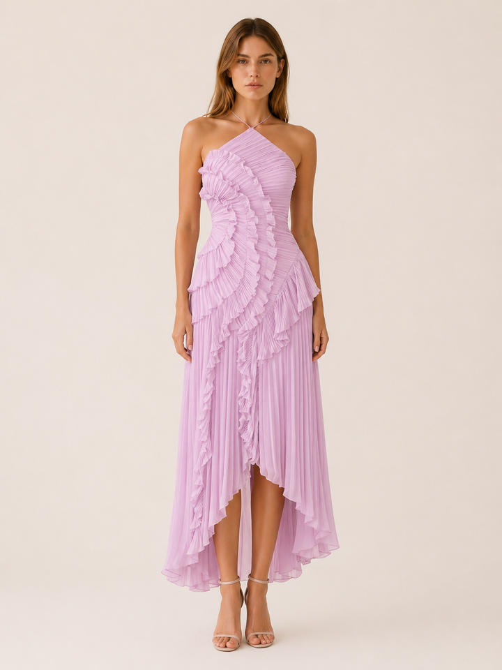 Luna | Halter Neck Maxi Dress with Ruffle Detail