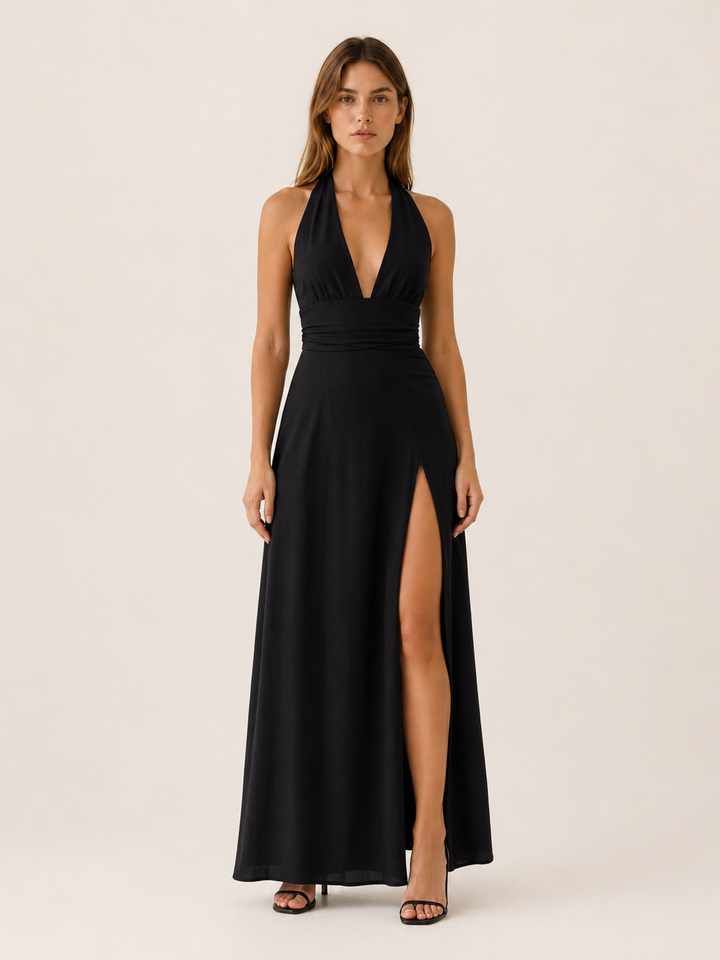 Nora | Halter Neck Maxi Dress with Side Slit