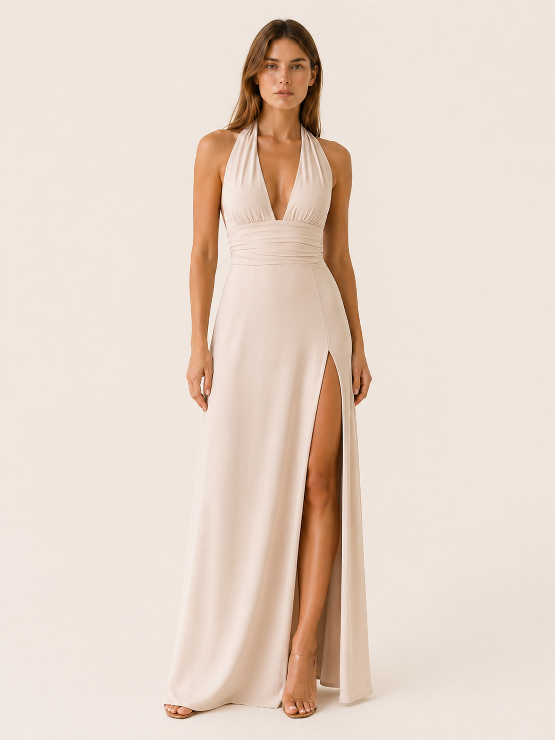 Nora | Halter Neck Maxi Dress with Side Slit