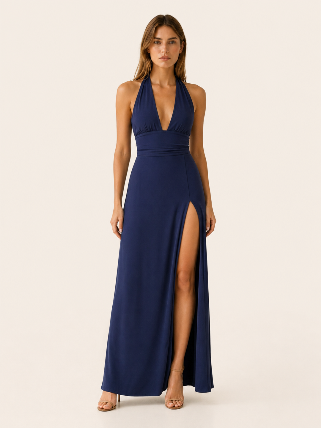 Nora | Halter Neck Maxi Dress with Side Slit