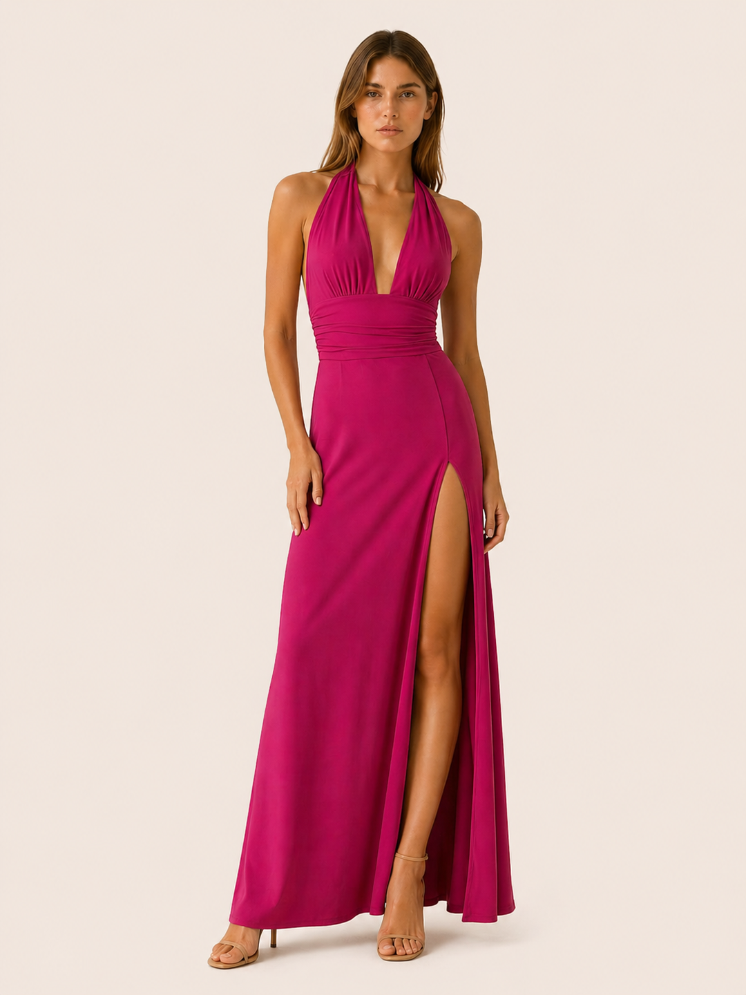 Nora | Halter Neck Maxi Dress with Side Slit