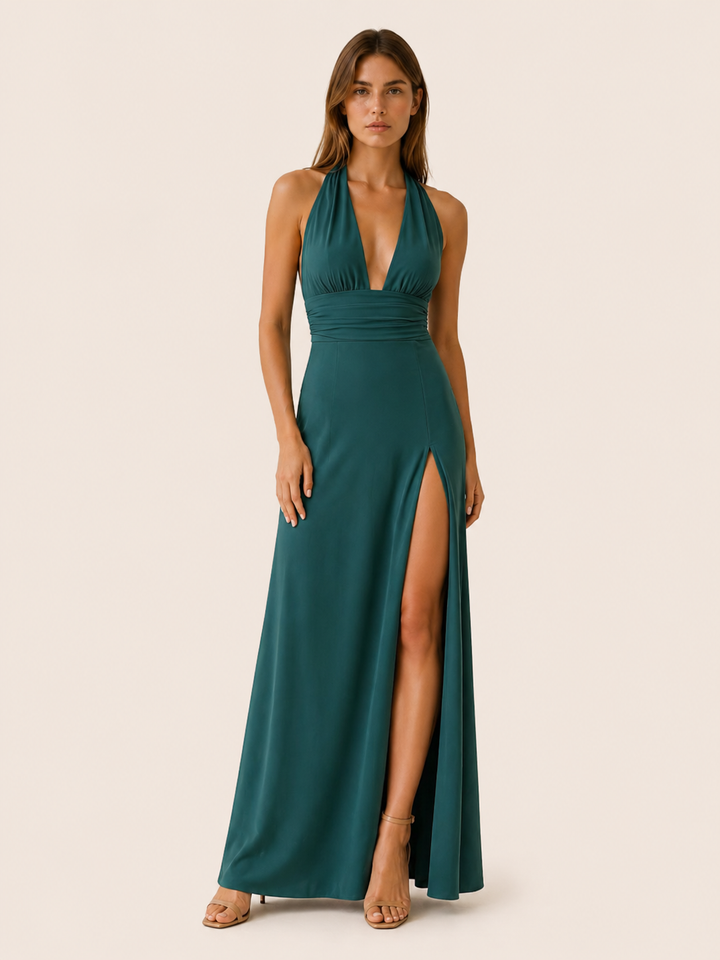 Nora | Halter Neck Maxi Dress with Side Slit
