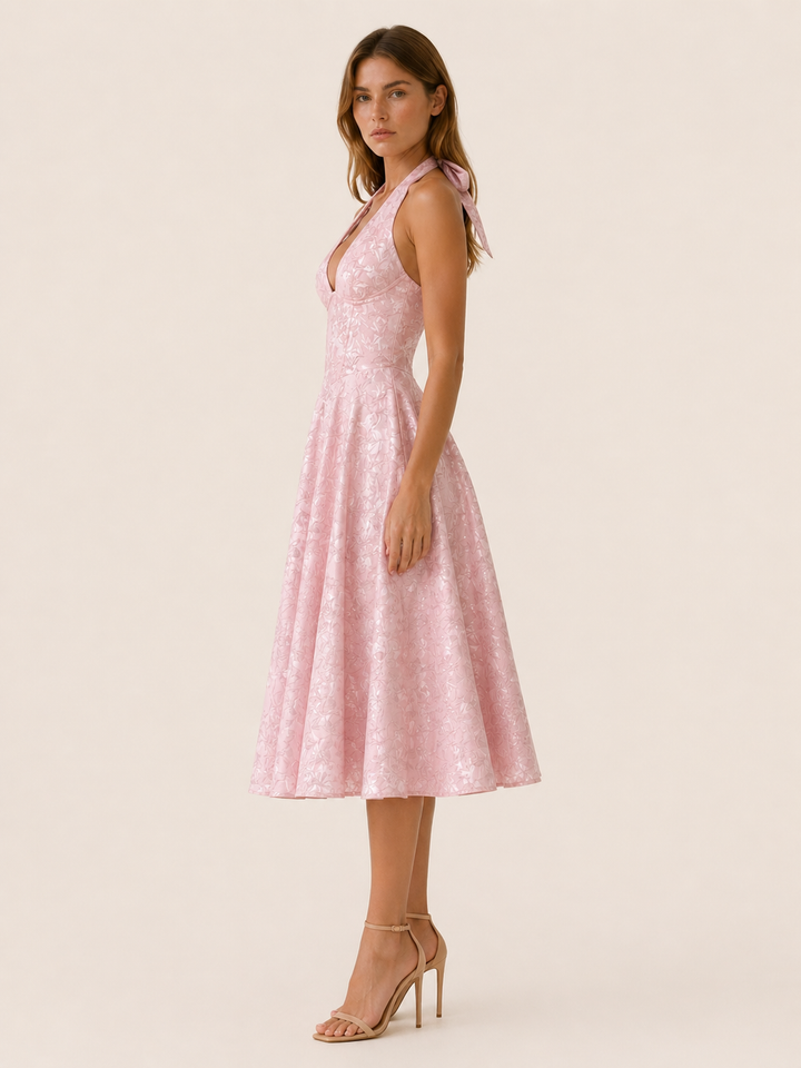 Aria | Halter Neck Midi Dress with Corset Bodice