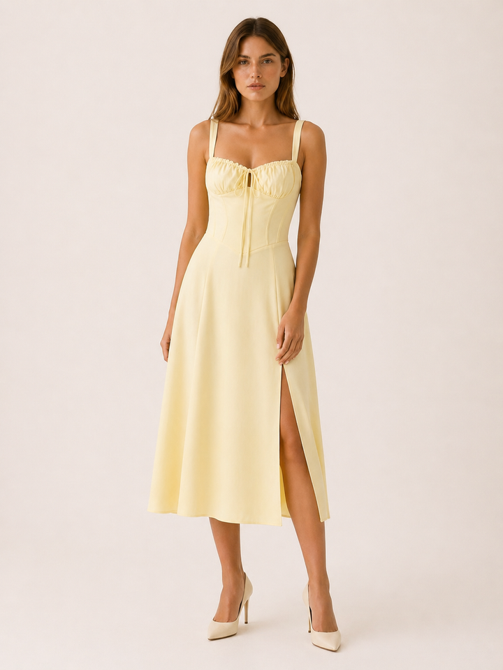 Camille | Lace Up Midi Dress with Side Slit