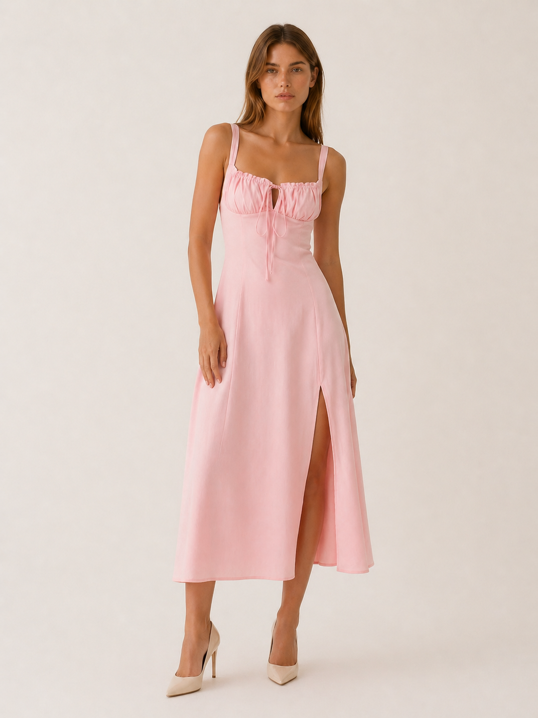 Camille | Lace Up Midi Dress with Side Slit