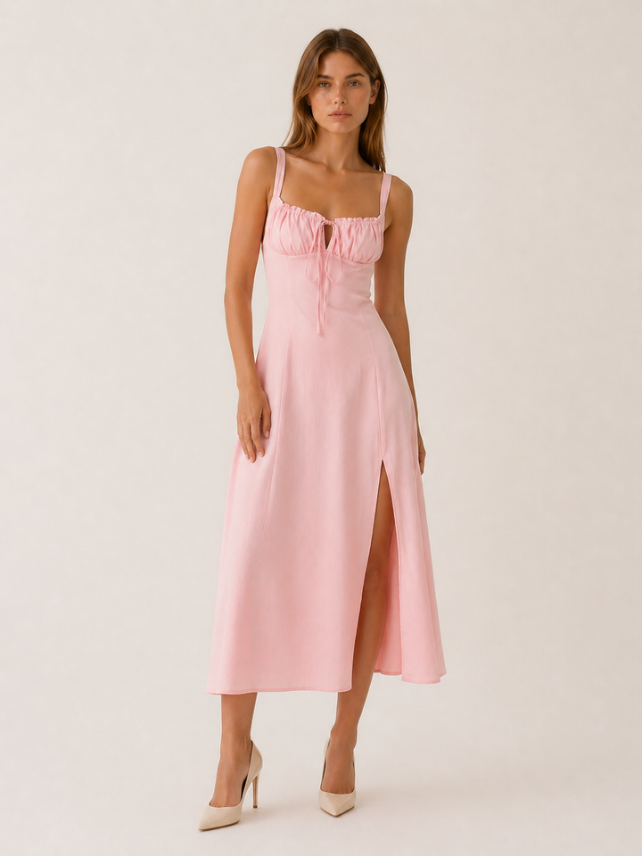 Camille | Lace Up Midi Dress with Side Slit