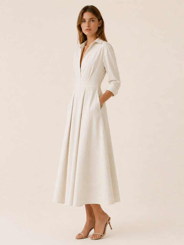 Clara | Midi Shirt Dress with Pleated Skirt and Pockets