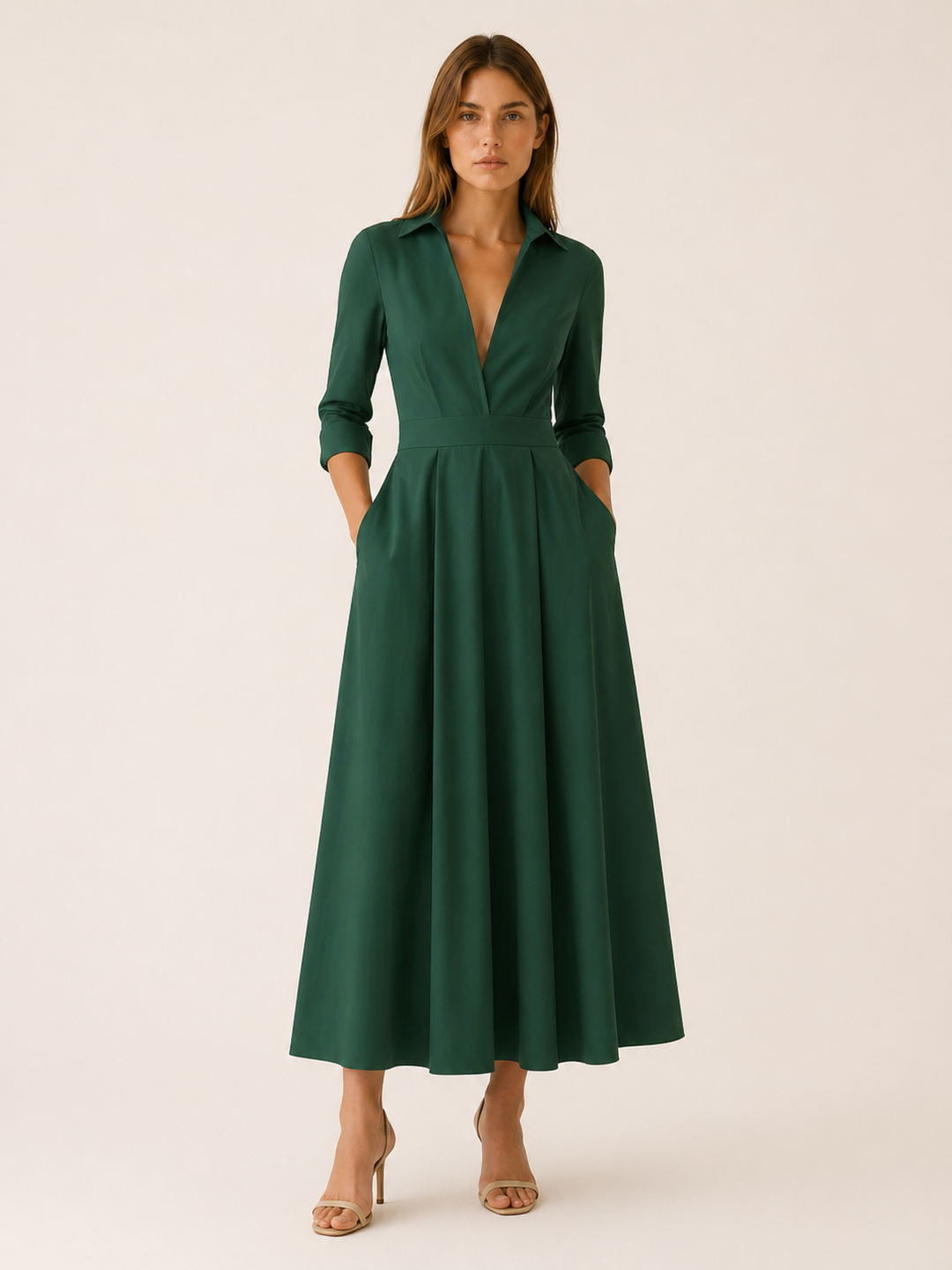 Clara | Midi Shirt Dress with Pleated Skirt and Pockets