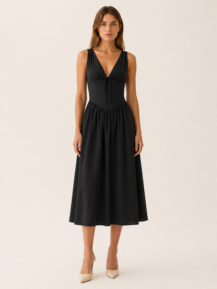 Freya | Plunge Midi Dress with Twist Front