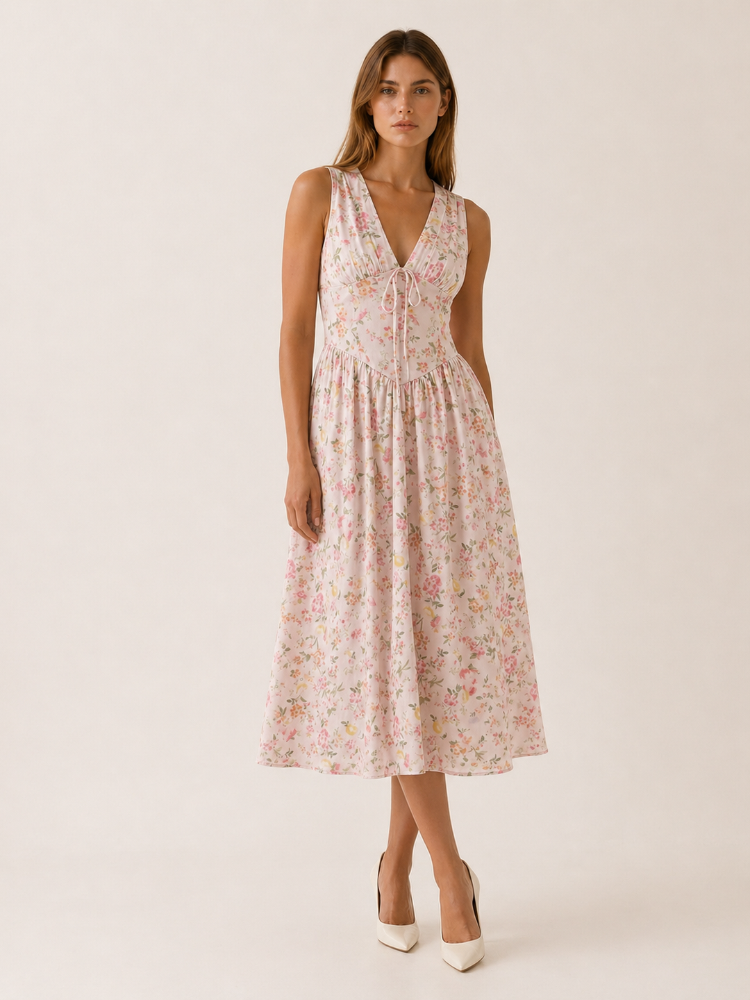 Freya | Plunge Midi Dress with Twist Front