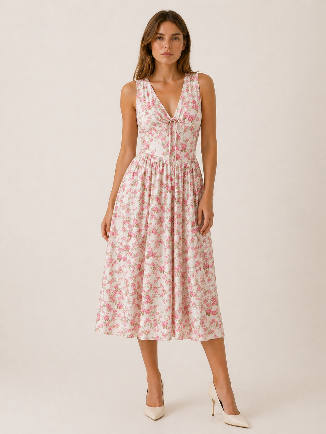 Freya | Plunge Midi Dress with Twist Front