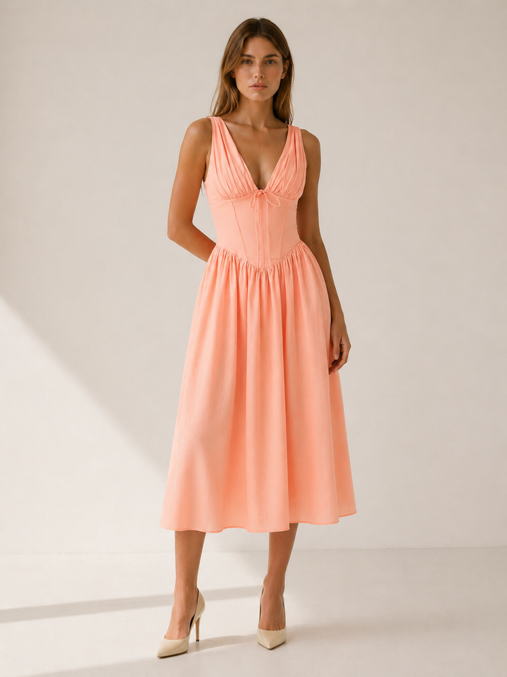 Freya | Plunge Midi Dress with Twist Front