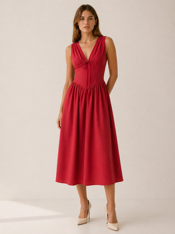 Freya | Plunge Midi Dress with Twist Front