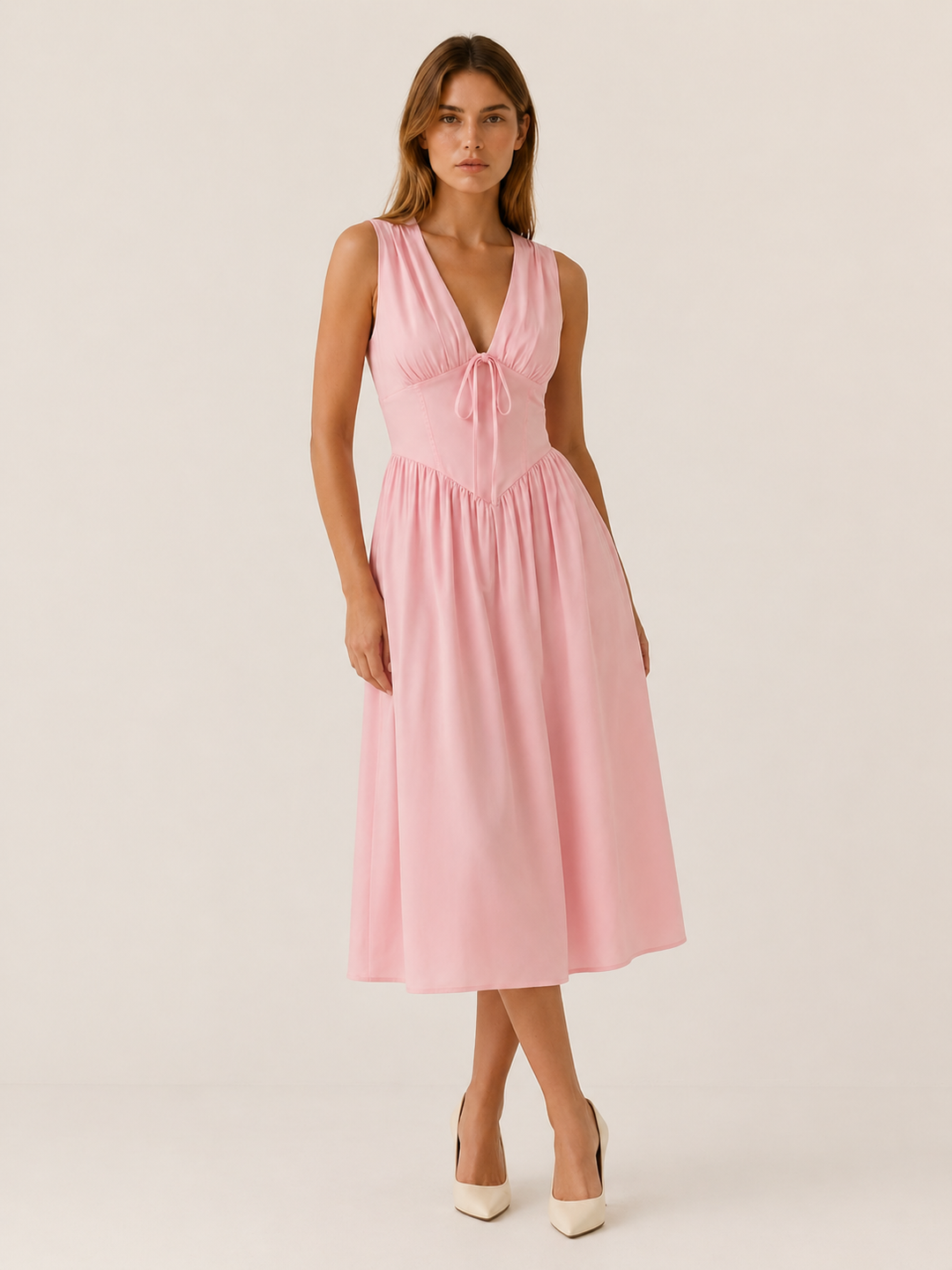 Freya | Plunge Midi Dress with Twist Front