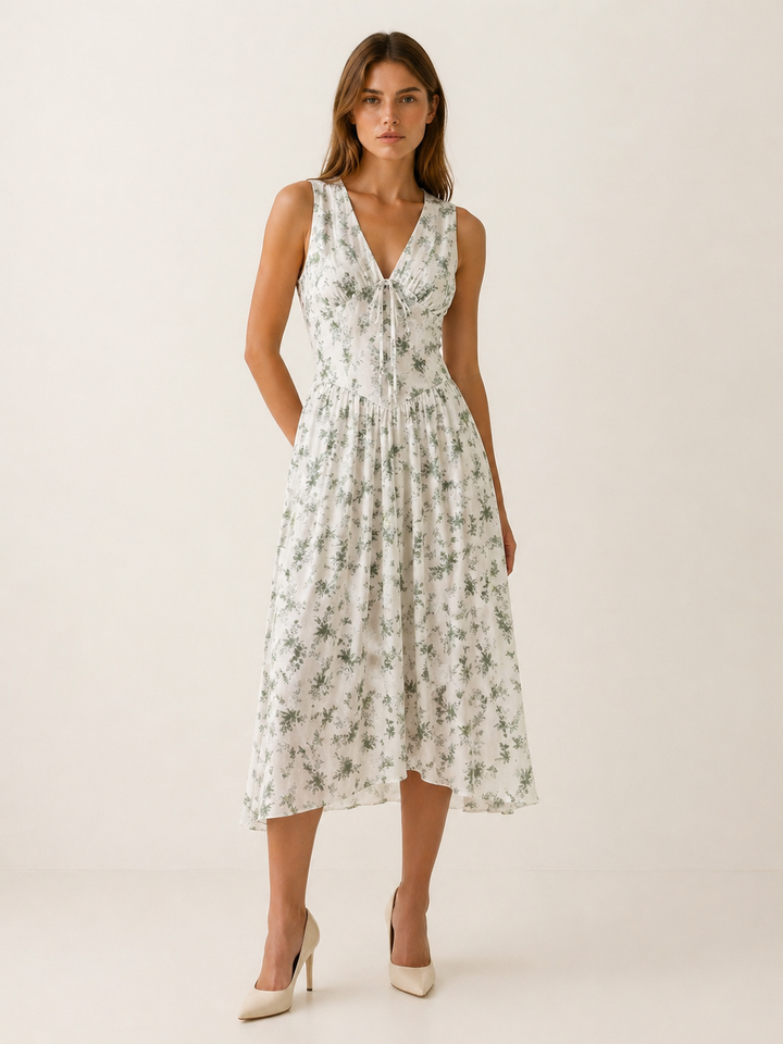 Freya | Plunge Midi Dress with Twist Front