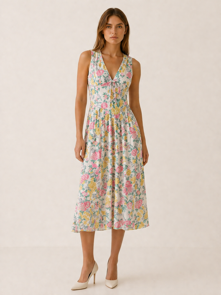 Freya | Plunge Midi Dress with Twist Front