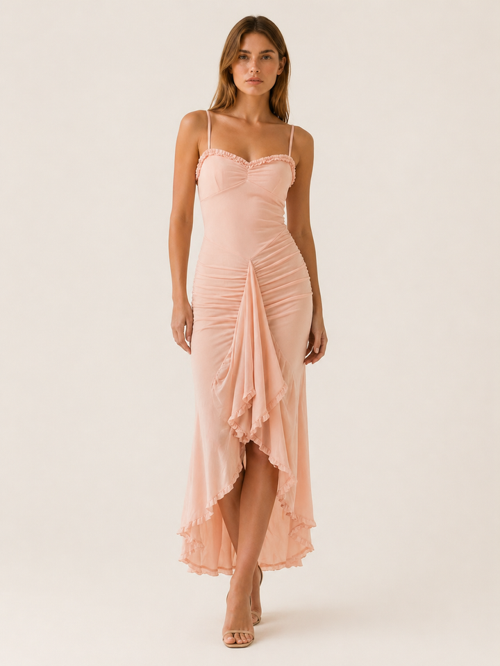 Adeline | Ruffle Maxi Dress with Ruched Detail