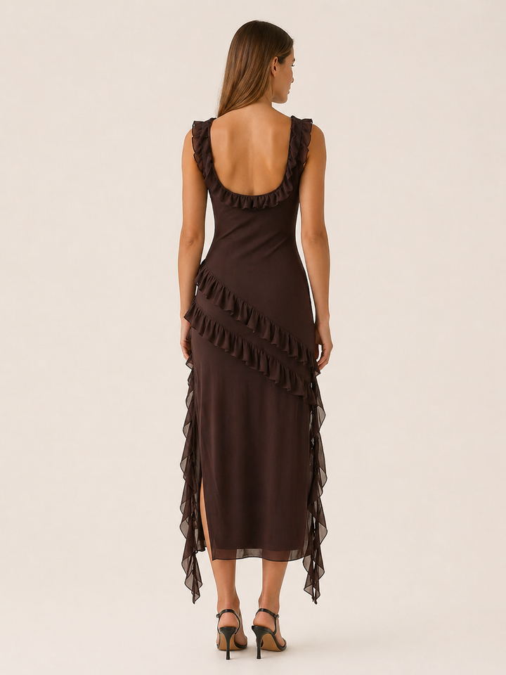 Delphine | Ruffled Maxi Dress with High Slit