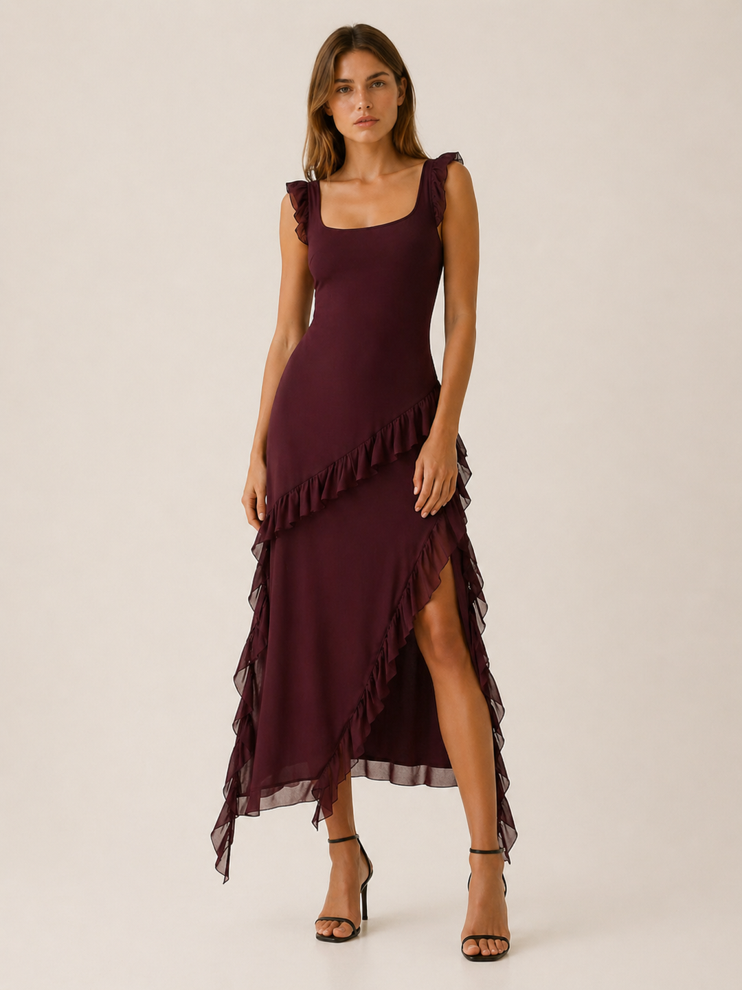 Delphine | Ruffled Maxi Dress with High Slit