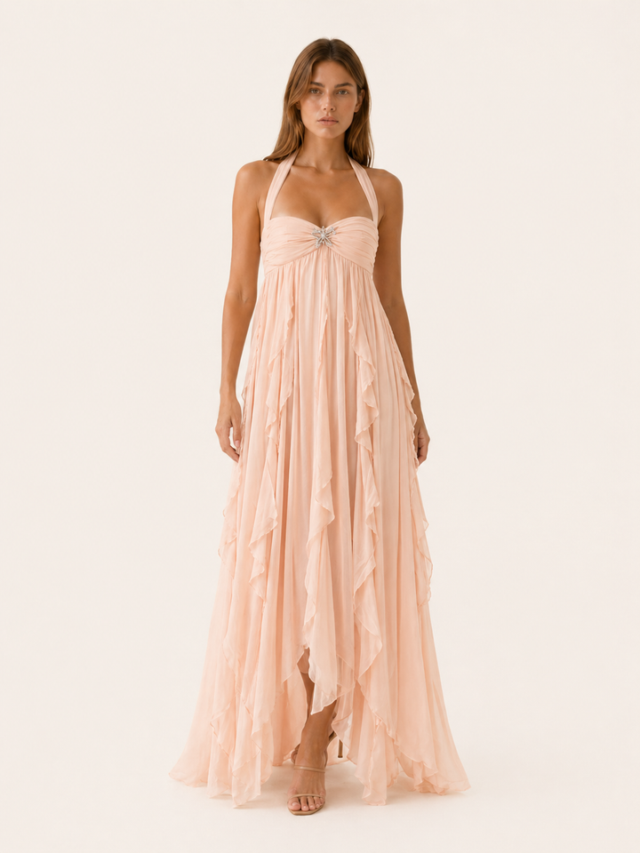 Alessia | Chiffon Maxi Dress with Open Back