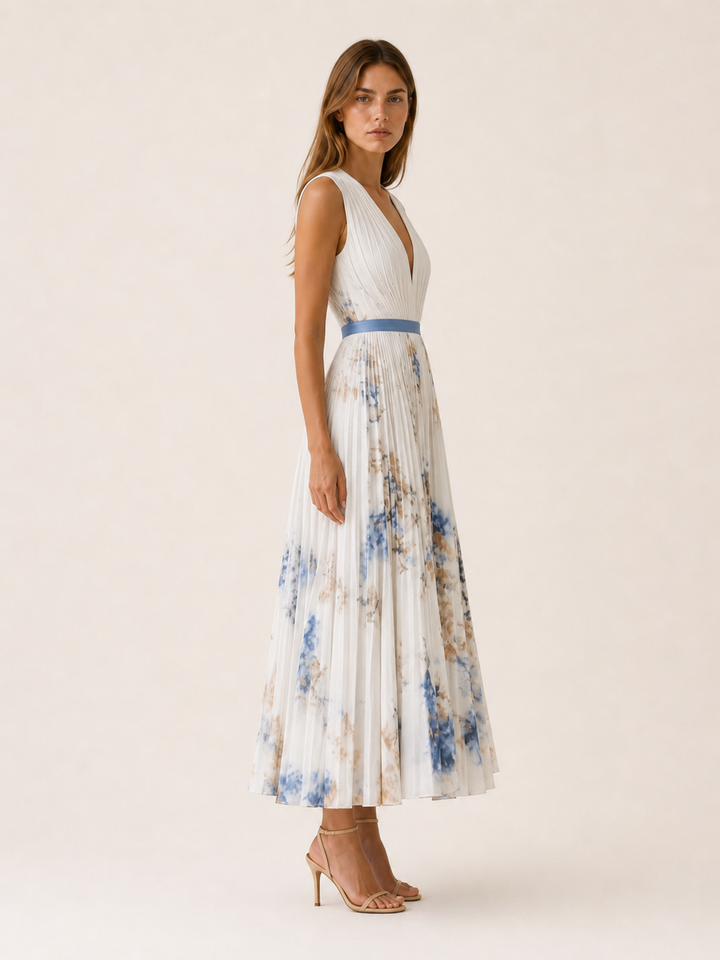 Alina | Flowy Maxi Dress Pleated Skirt Sleeveless