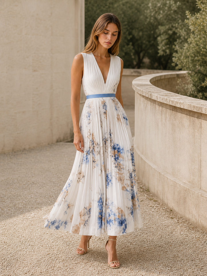Alina | Flowy Maxi Dress Pleated Skirt Sleeveless