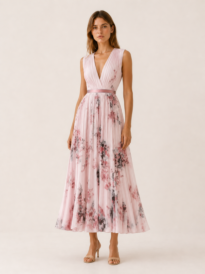 Alina | Flowy Maxi Dress Pleated Skirt Sleeveless