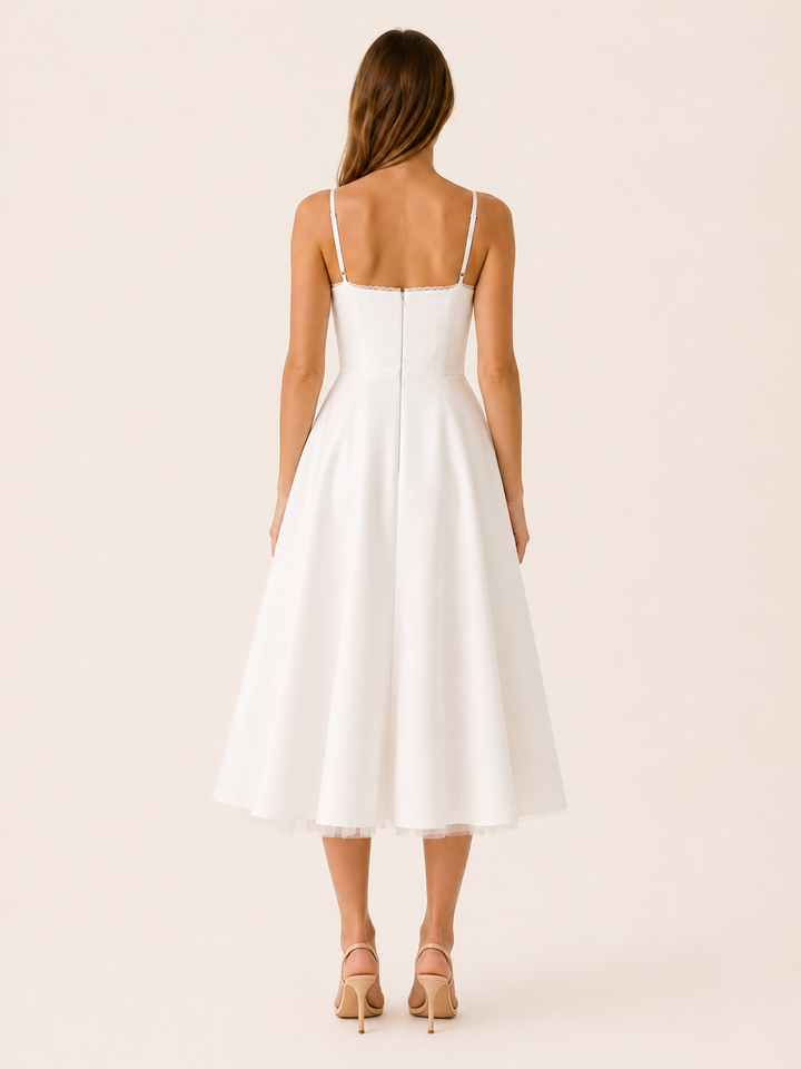 Amara | Satin Corset Midi Dress with Tulle Skirt