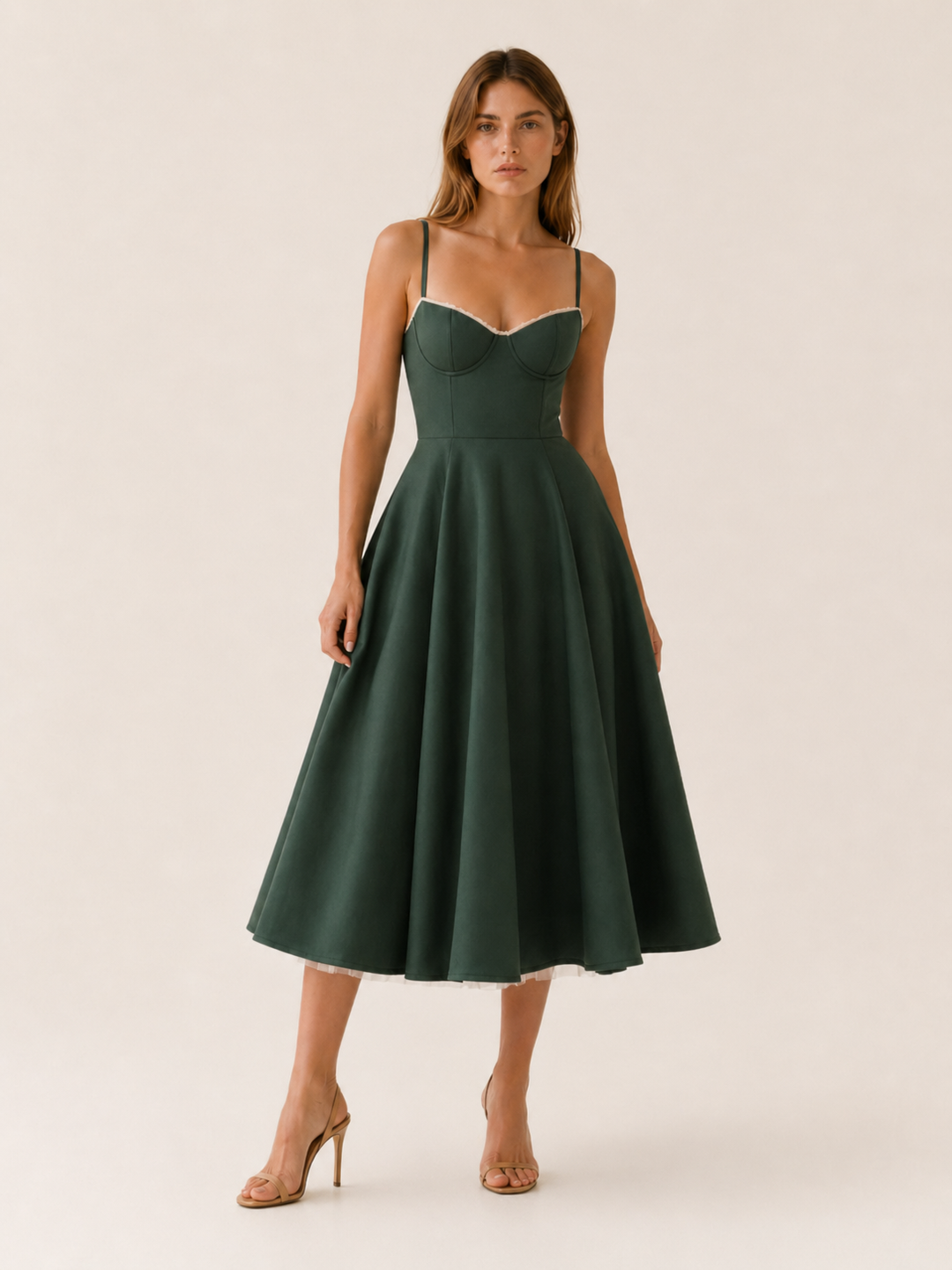 Amara | Satin Corset Midi Dress with Tulle Skirt