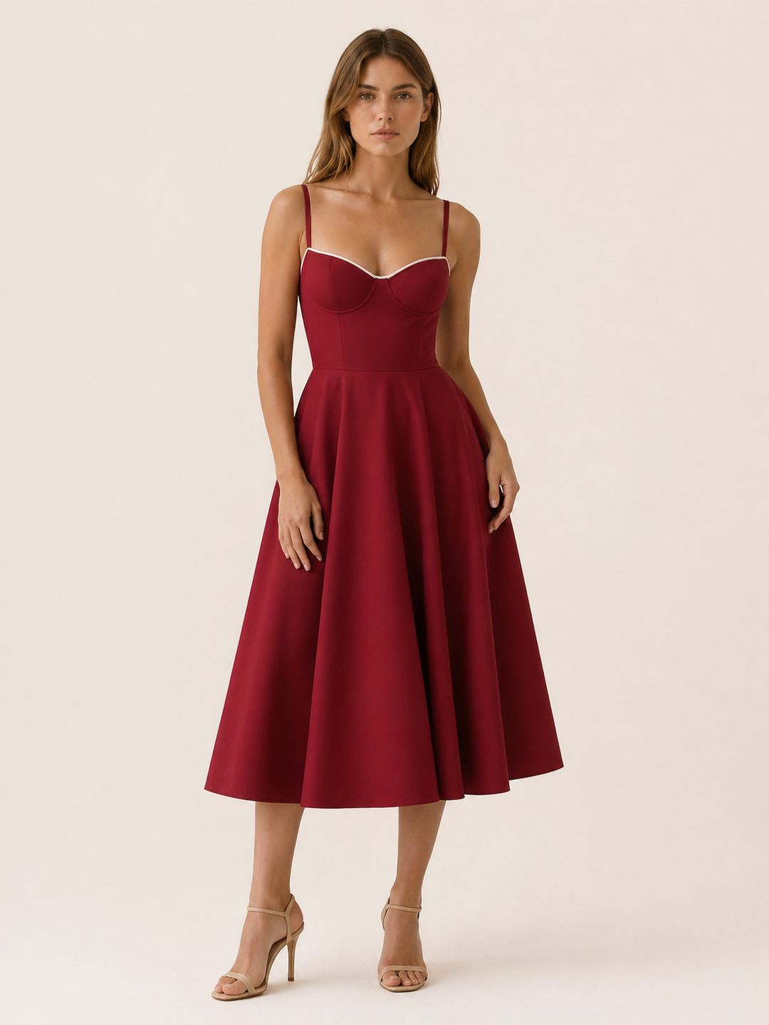 Amara | Satin Corset Midi Dress with Tulle Skirt