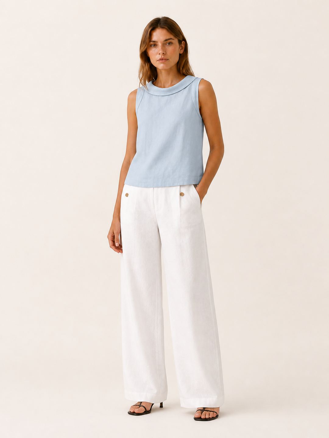 Arden | Sleeveless Top with Roll Collar Linen Blend