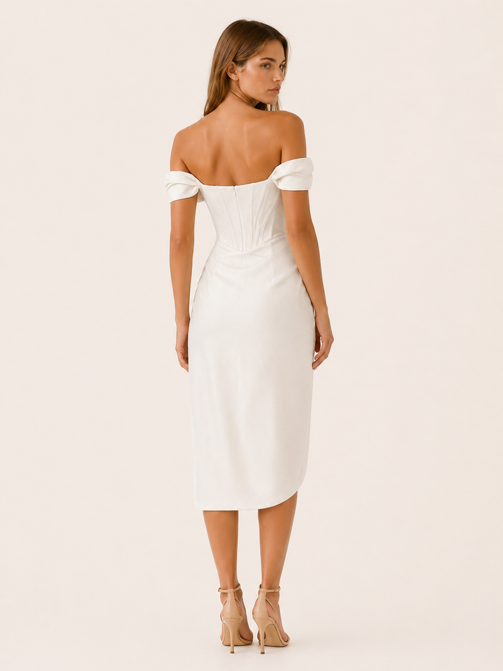 Aurelia | Off Shoulder Corset Midi Dress with Slit