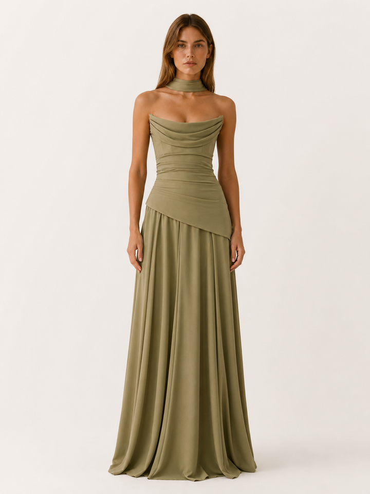 Aviva | Strapless Maxi Dress with Drape Detail