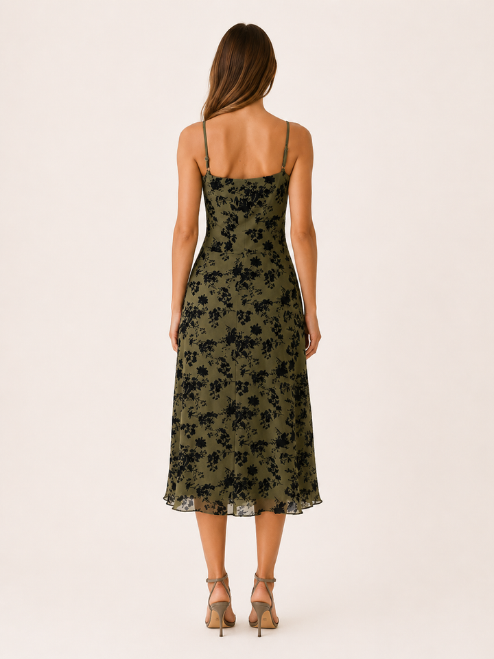 Bella | Floral Midi Dress with Square Neckline