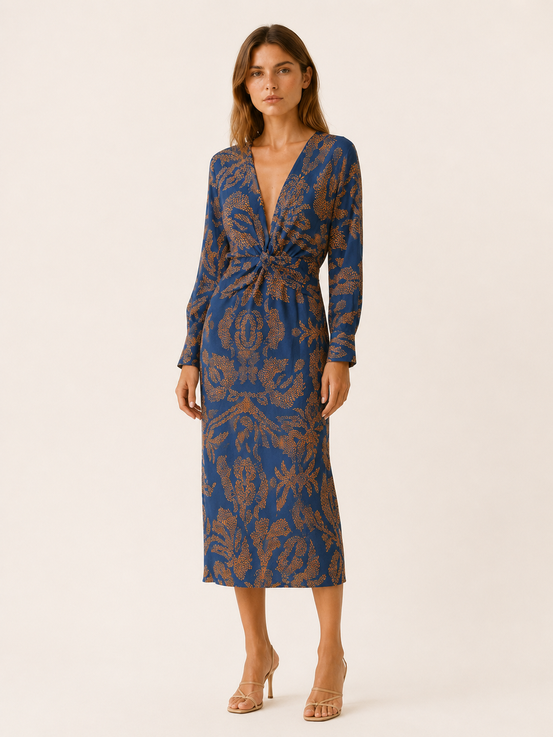Briar | Long Sleeve Midi Dress with Twist Front