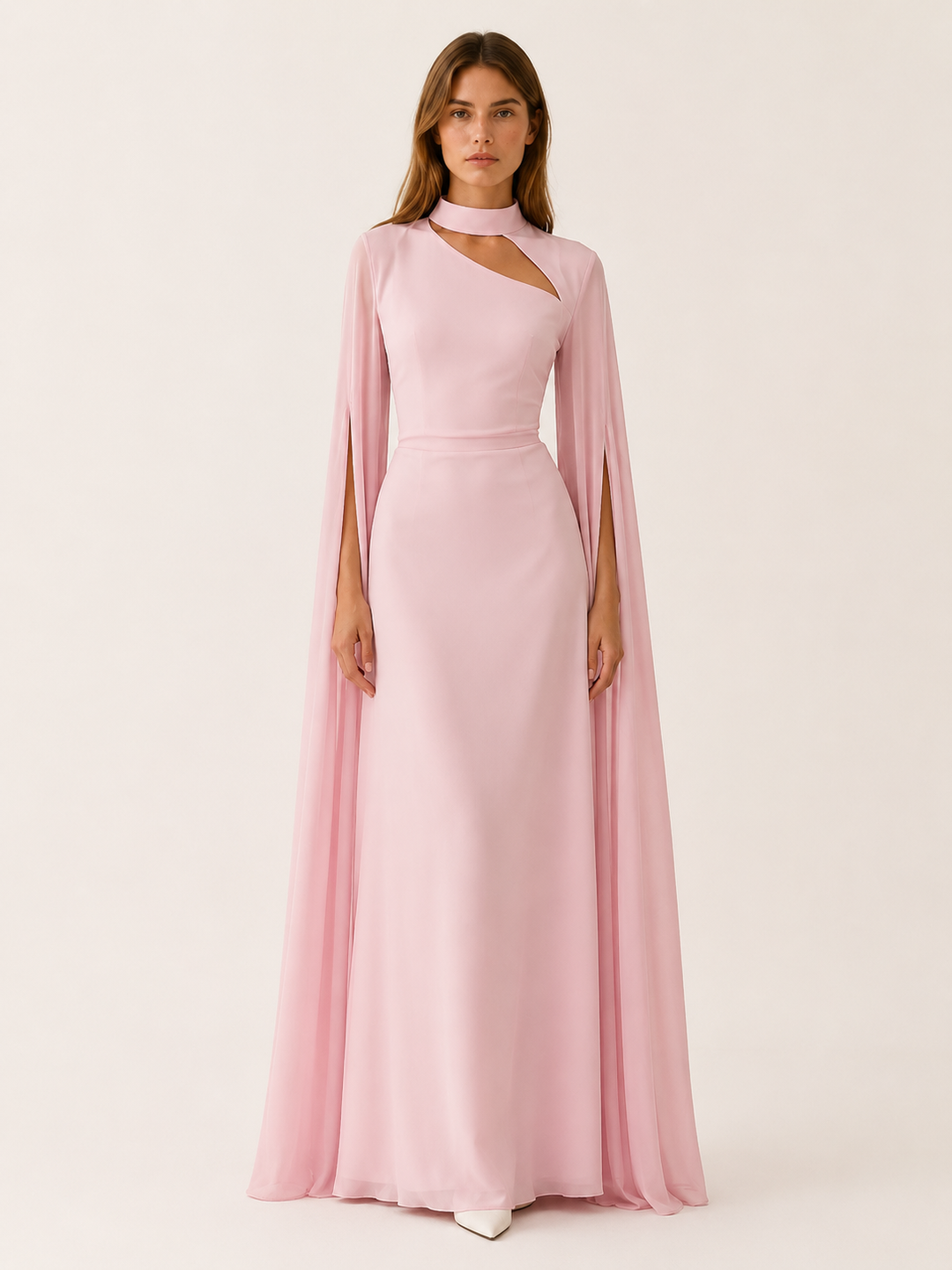 Calina | Chiffon Maxi Dress with Cape Sleeves
