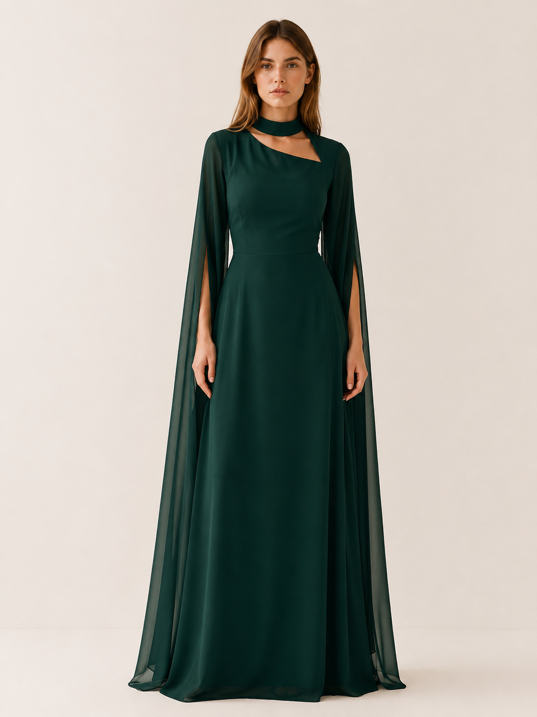 Calina | Chiffon Maxi Dress with Cape Sleeves