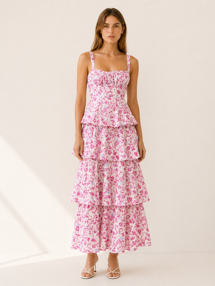 Calista | Floral Maxi Dress with Tiered Skirt