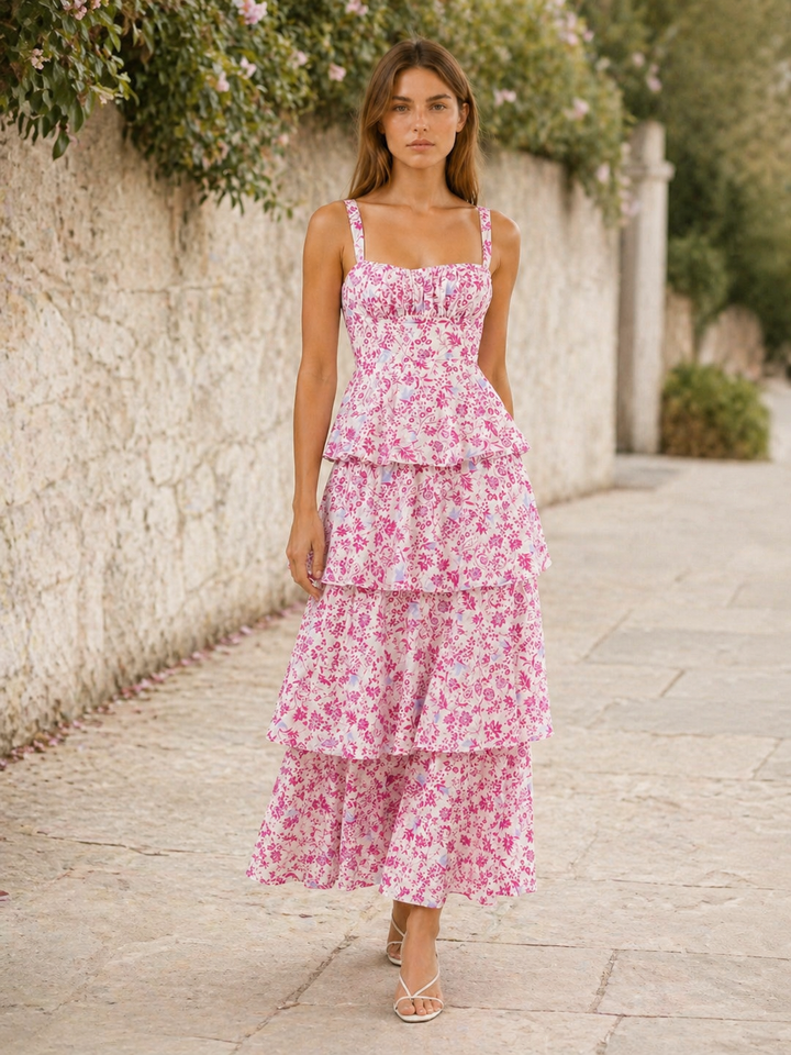 Calista | Floral Maxi Dress with Tiered Skirt