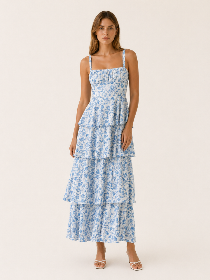 Calista | Floral Maxi Dress with Tiered Skirt