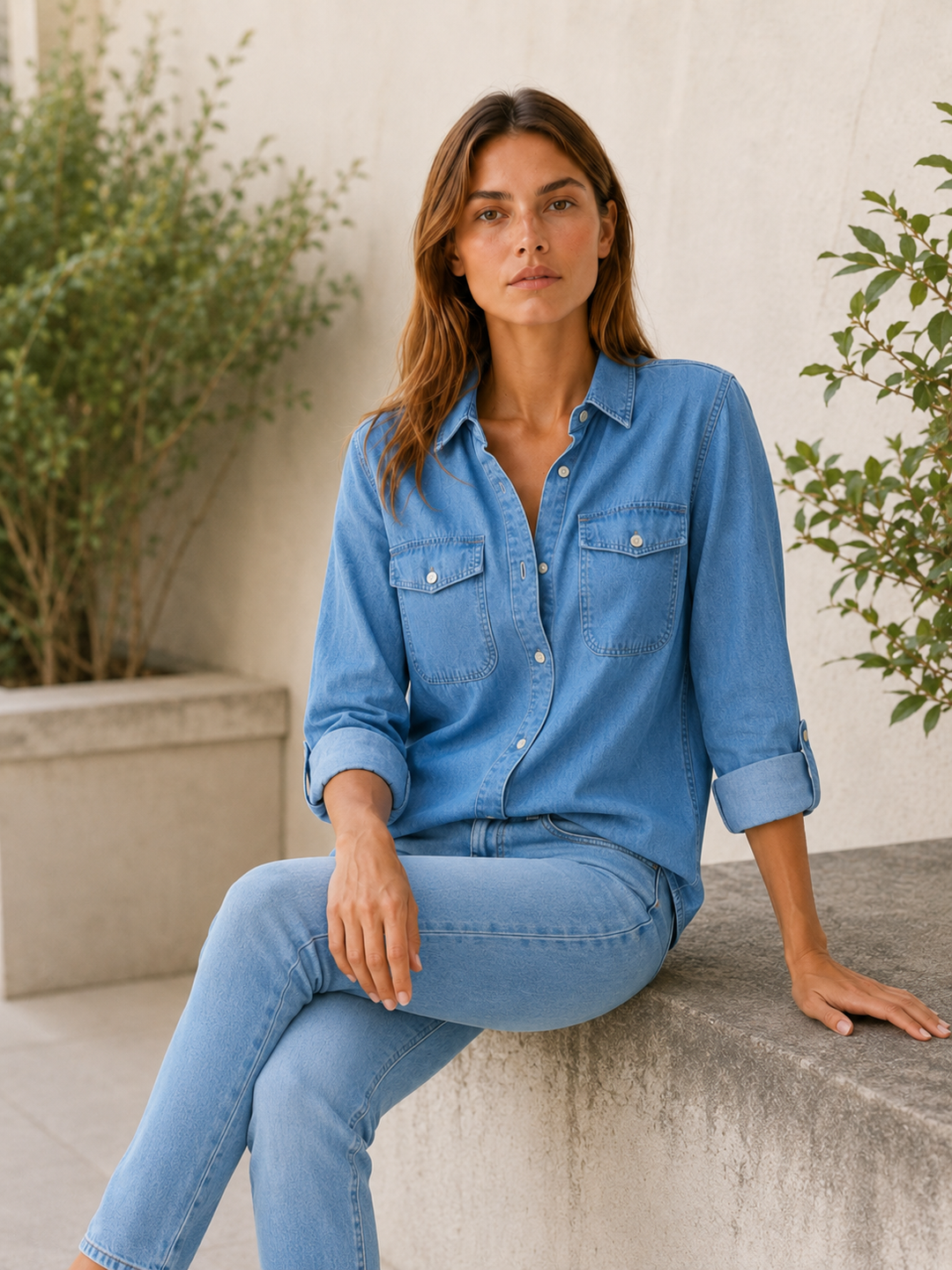 Calliope | Denim Shirt with Button Front and Chest Pockets