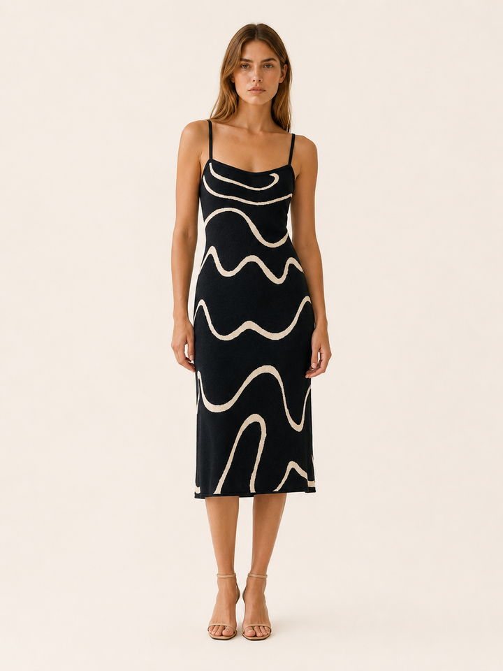 Corina | Knit Midi Dress with Wave Pattern