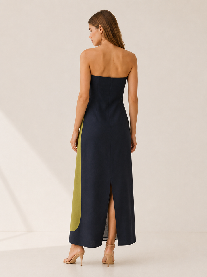 Cyrene | Strapless Maxi Dress with Abstract Floral Print