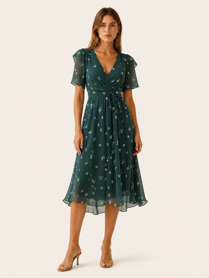 Daria | Floral Midi Dress with Wrap Front